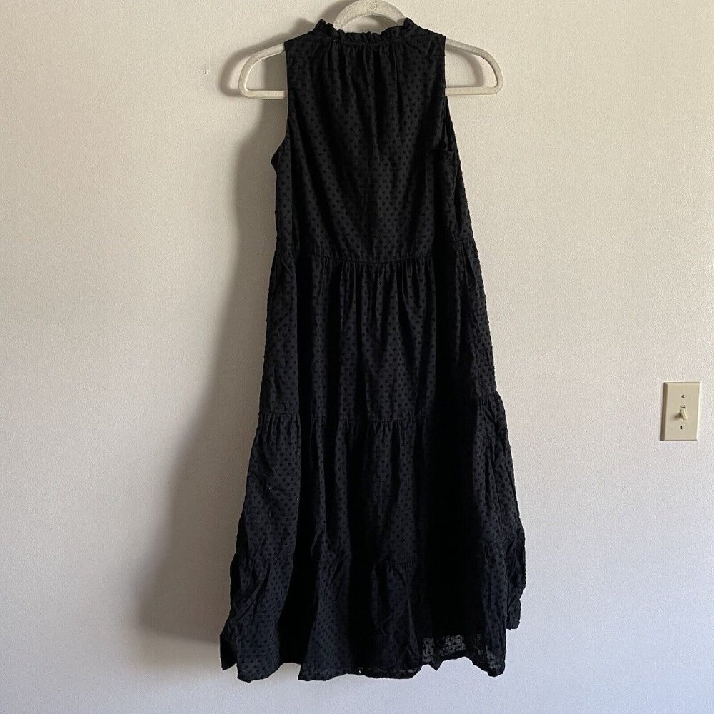 LOFT Women XXS Black Swiss Dot Sleeveless Tie Neck Tiered Midi Swing Dress - Picture 7 of 8